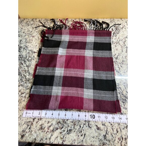 Burgundy Plaid Scarf 68"x13"  Fringe Wrap Grunge Dark Academia Preppy Style - Picture 4 of 7